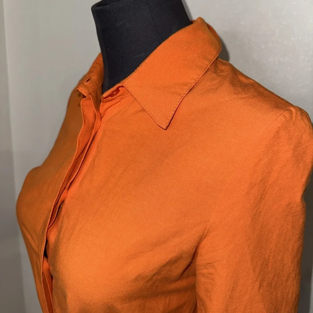 Ivo Nikkolo  Orange Button Up Linen Dress Short Sleeve Size XS‎ Waist Belt